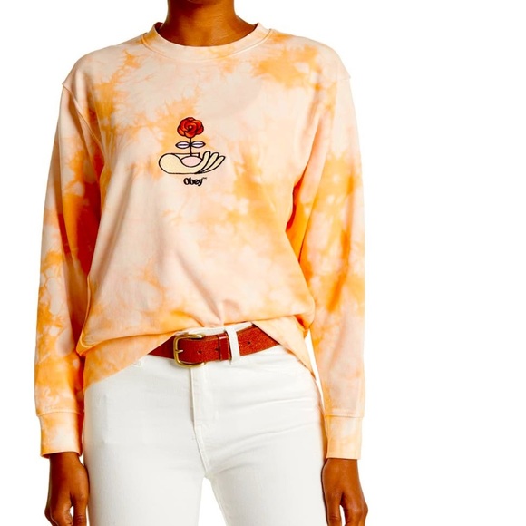 Obey Peach Tie Dye Crew Neck Pullover Sweatshirt NWT - Picture 9 of 9